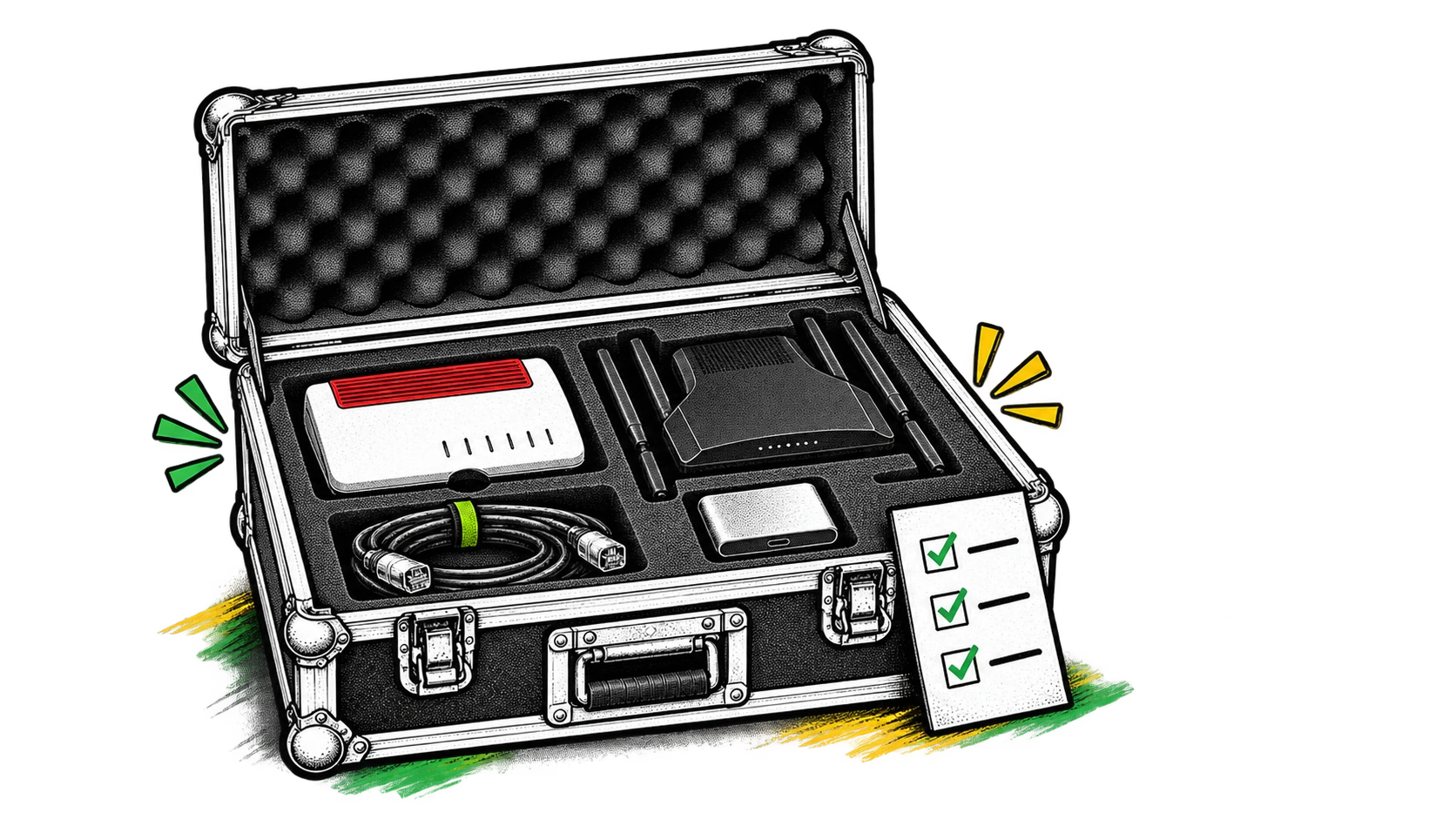 FRITZ!Box und Synology Router im vorbereiteten Tourcase